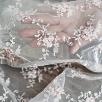130cm Width Premium Floral Embroidery Tulle Lace Fabric by the Yard