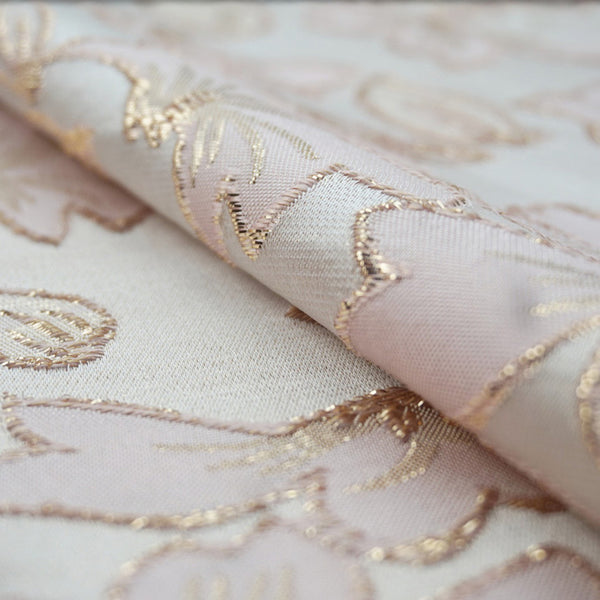 145cm Width Premium Silver and Golden Line Floral Jacquard Fabric