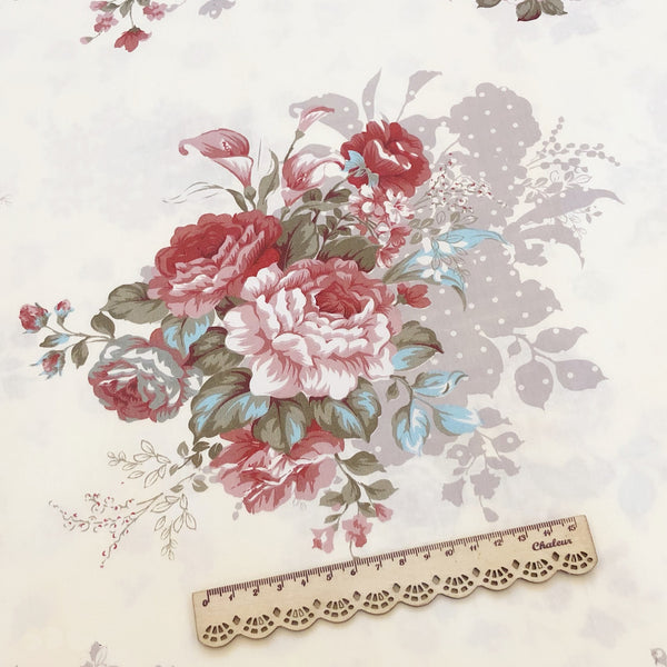 160cm Width x 95cm Length Vintage Rose Floral  Print Cotton Fabric