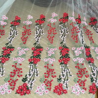 130cm 幅 ヘビーカラー クラスター 花柄 刺繍 チュール レース 生地 ヤード単位