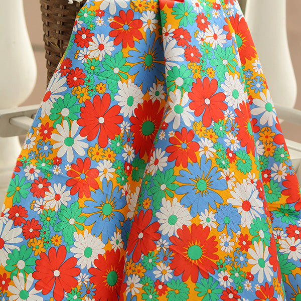 145cm Vintage Colorful Daisy Floral Print Cotton Fabric by the Yard