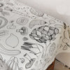 145cm Width x 95cm Length Black and White Vegetables Sketch  Print Cotton Linen Fabric