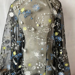 130cm Width x 95cm Length Color Space Universe Stars Embroidery Black Lace Fabric