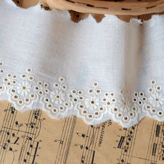 3 Yards of 8cm Width Daisy Embroidery Cotton Eyelet Fabric Trim Beige Color