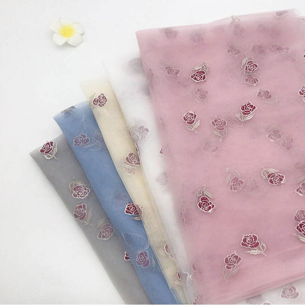 135cm Width Rose Floral Embroidery Tulle Lace Fabric by the Yard