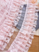 2 Yards x 11cm Width Premium 3-Layer Lolita Ruffled Chiffon Lace Trim Pink