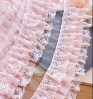 2 Yards x 11cm Width Premium 3-Layer Lolita Ruffled Chiffon Lace Trim Pink
