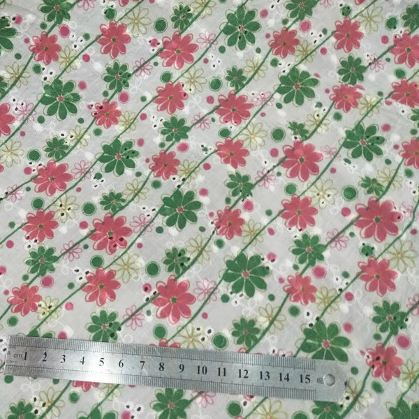 135cm Width Daisy Floral Print Eyelet Embroidery Cotton Fabric by the Yard