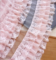 2 Yards x 11cm Width Premium 3-Layer Lolita Ruffled Chiffon Lace Trim Pink