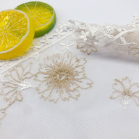 3 Yards of 16cm Width Premium Golden Flower Embroidery Tulle Lace Trim Frill Lace