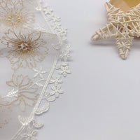3 Yards of 16cm Width Premium Golden Flower Embroidery Tulle Lace Trim Frill Lace