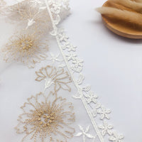 3 Yards of 16cm Width Premium Golden Flower Embroidery Tulle Lace Trim Frill Lace