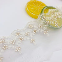 4.5ヤード 幅6.5cm プレミアム ゴールデンライン つる 花柄 刺繍 チュール レース トリム フリル レース