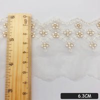 4.5ヤード 幅6.5cm プレミアム ゴールデンライン つる 花柄 刺繍 チュール レース トリム フリル レース