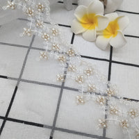 4.5ヤード 幅6.5cm プレミアム ゴールデンライン つる 花柄 刺繍 チュール レース トリム フリル レース