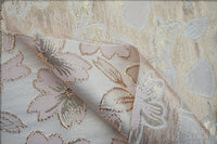 145cm Width Premium Silver and Golden Line Floral Jacquard Fabric by the Yard