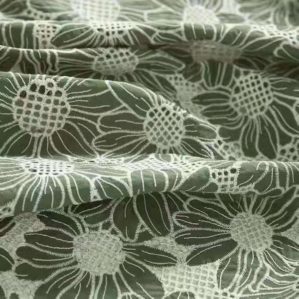 130cm Width x 95cm Length Premium Eyelet Daisy Floral Embroidery Cotton Fabric