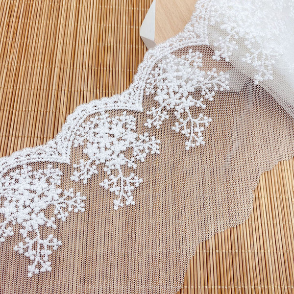 4 Yards of 9.7cm Width Premium Branch Flower Embroidery Tulle Lace Trim Frill Lace