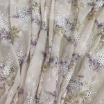 130cm Width x 90cm Length Vintage Classical Eyelet Floral Embroidery and Lavender Print Chiffon Lace Fabric