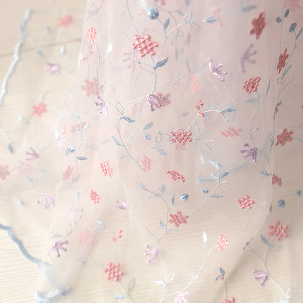 135cm Width x 95cm Length Chiffon Tulle Floral Embroidery Lace Fabric