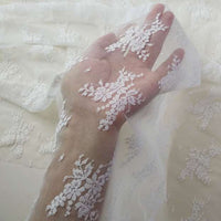 51” Width Creamy white Vintage Three Dimensional Jacquard Nesh Yarn Lace Fabric by the Yard