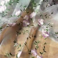 150cm Width x 1 Yard Length Premium Vivid Floral Branch Pattern Embroidery Organza Lace Fabric