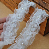 5 Yards of 4.5cm Width Pleated Chiffon Beaded Clothing Sewing Lace Ribbon