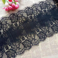 150cm x 20cm Width Black Eyelashes Tassel Floral Lace Fabric Trim