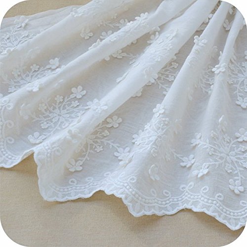 51" Width Ivory White 3D Floral Embroidered Cotton Lace Fabric by the Yard