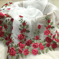 130cm Width x 90cm Length Rose Floral Embroidery Organza Lace Tulle Lace Fabric