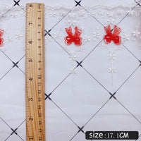 3 Yards X 17cm Width  Red Butterfly Embroidery  Lolita Lace Fabric Trim