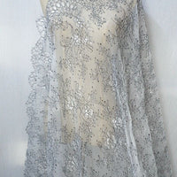 Grey net Symmetrical Floral Eyelash Embroidery Lace Fabric