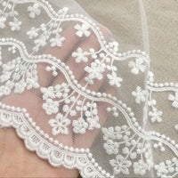 3 Yards of 21cm Width Premium Soft Mesh Cotton Floral Embroidery Lace Fabric by The Yard