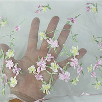 幅138cm×長さ95cm ピンクとイエローの花柄刺繍オーガンジーレース生地