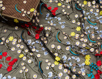 143cm Width Premium Vintage Colorful  Floral Embroidery Lace Fabric by the Yard