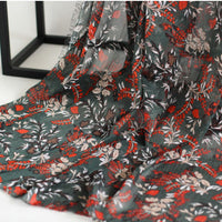 57” Width Hit Color Bontanical Red Floral Print Chiffon Fabric by the Yard