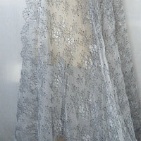 Grey net Symmetrical Floral Eyelash Embroidery Lace Fabric