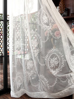 106 inches Width Vintage Floral Embroidery Lace Curtain Veil Panel by The Yard