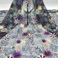 125cm Width x 90cm Length Premium Sequins Embroidery Abstract Floral Lace Fabric
