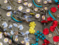 143cm Width Premium Vintage Colorful  Floral Embroidery Lace Fabric by the Yard
