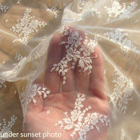 51” Width Creamy white Vintage Three Dimensional Jacquard Nesh Yarn Lace Fabric by the Yard