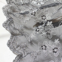 58” Width Silver Line out of Black Mesh Floral Embroidery Bone Lace Fabric - by the Yard