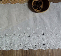 2 Yards of 27cm Width Pure Cotton Embroidered Sunflower Lace Fabric Eyelet Trim