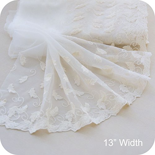 3 Yards of 7" Width Botanical Leaf Embroidery Lace Fabric Trim by the Yard