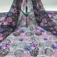 125cm Width x 90cm Length Premium Sequins Embroidery Abstract Floral Lace Fabric