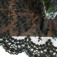 Blooming Flowers Haute Couture Fabric Embroidery Lace Floral Fabric by the Yard - Black
