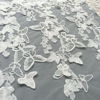 57” Width 3D Butterfly Embroidery Haute Couture Lace Fabric by the Yard -Off White