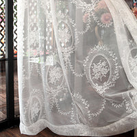 106 inches Width Vintage Floral Embroidery Lace Curtain Veil Panel by The Yard