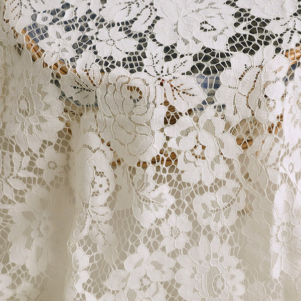 152cm Width x 95cm Length Premium Hollow-out Floral Embroidery Lace Fabric Ivory color