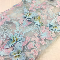 幅145cm×長さ95cm プレミアム立体蝶刺繍チュールレース生地